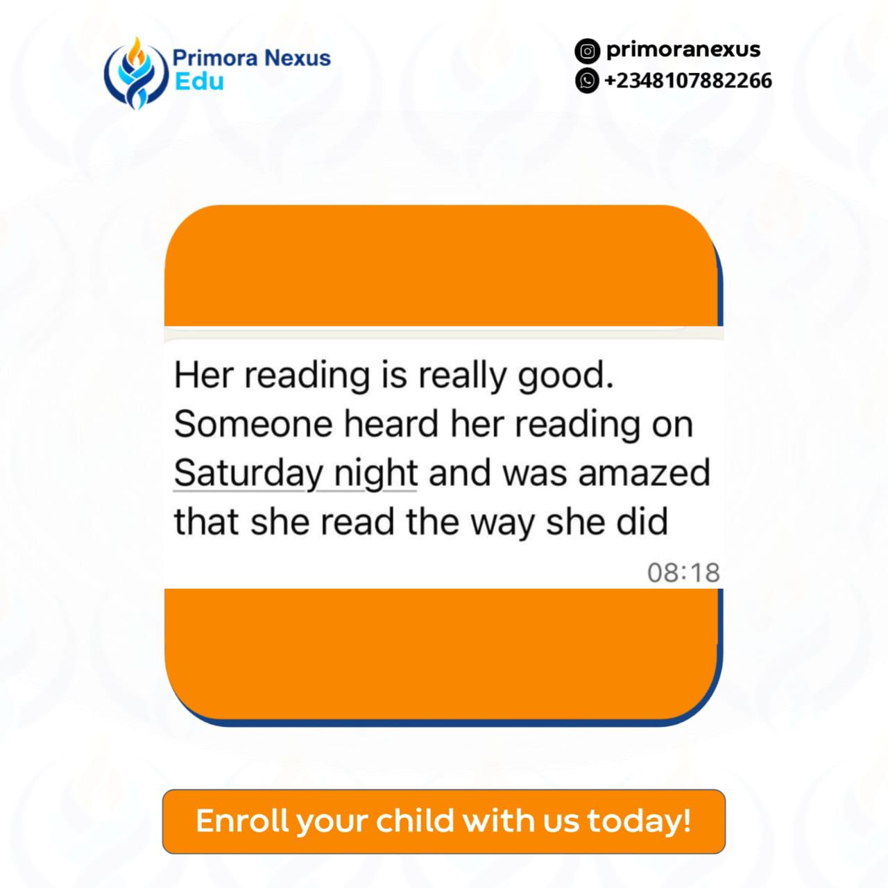 Parent message: Her reading is really good. Someone heard her reading on Saturday night and was amazed that she read the way she did.